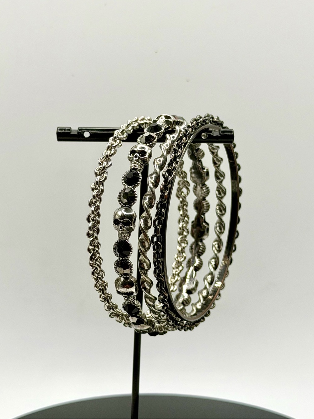 Source Unknown Silver-Tone Skull & Chain Bracelet Set